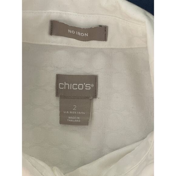 Chico’s Women’s Long Sleeve Collared Jacquard Blouse Color White Size 12/14 - Picture 3 of 8